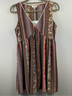 Umgee Multi-Color Floral Print Lace Trim Mini Dress Size M